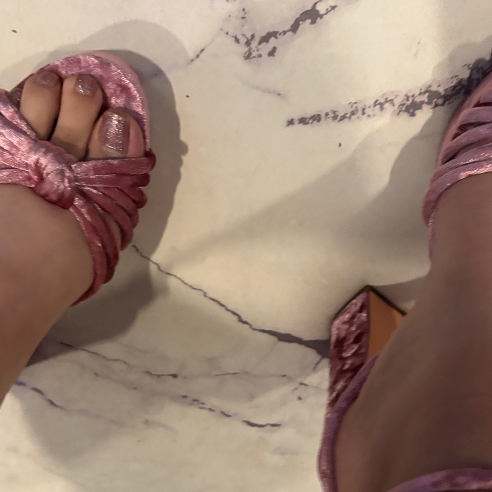 Pink Velvet Platform Heels - Picture 5 of 10